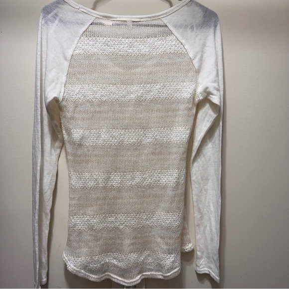 Miss Me Loose Crochet Sheer Sweater Cream Color Long Sleeve V Neck Medium - Picture 5 of 13